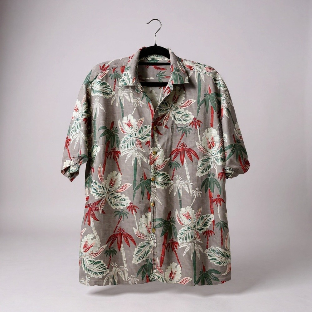 Paradise Collection Mens XL Hawaiian Floral Bamboo Short Sleeve Button Up Shirt